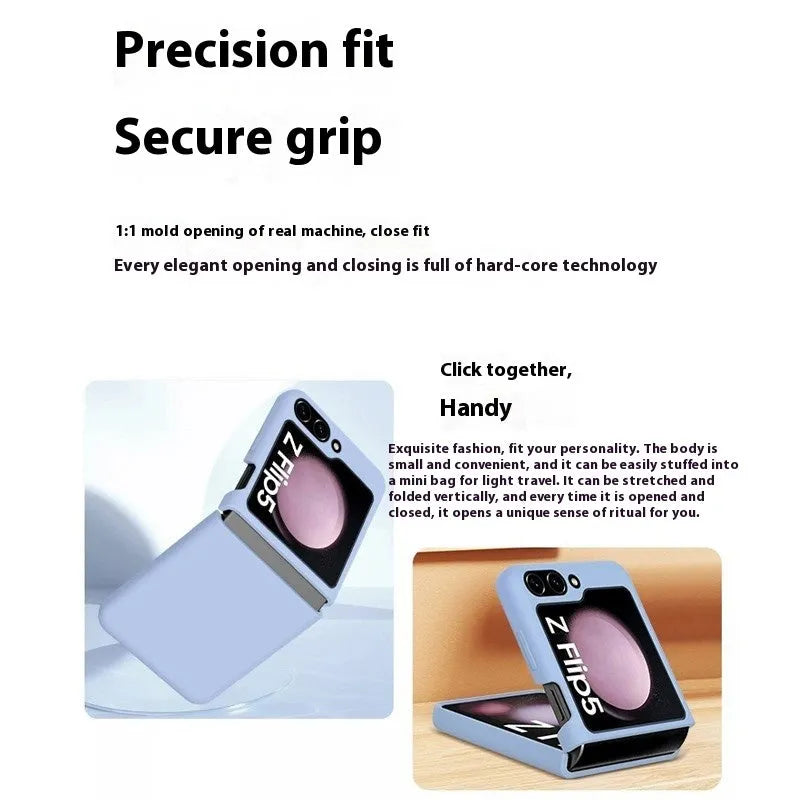 Samsung Z Flip 5 liquid silicone phone case in black with all-inclusive foldable screen protection