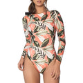 Women's backless one-piece swimsuit with leaf print floral pattern in polyester fabric