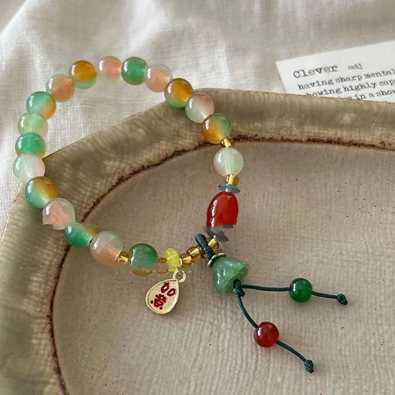 Traditional national style Lotus Ruyi bracelet with mixed material construction and lotus decorative elements