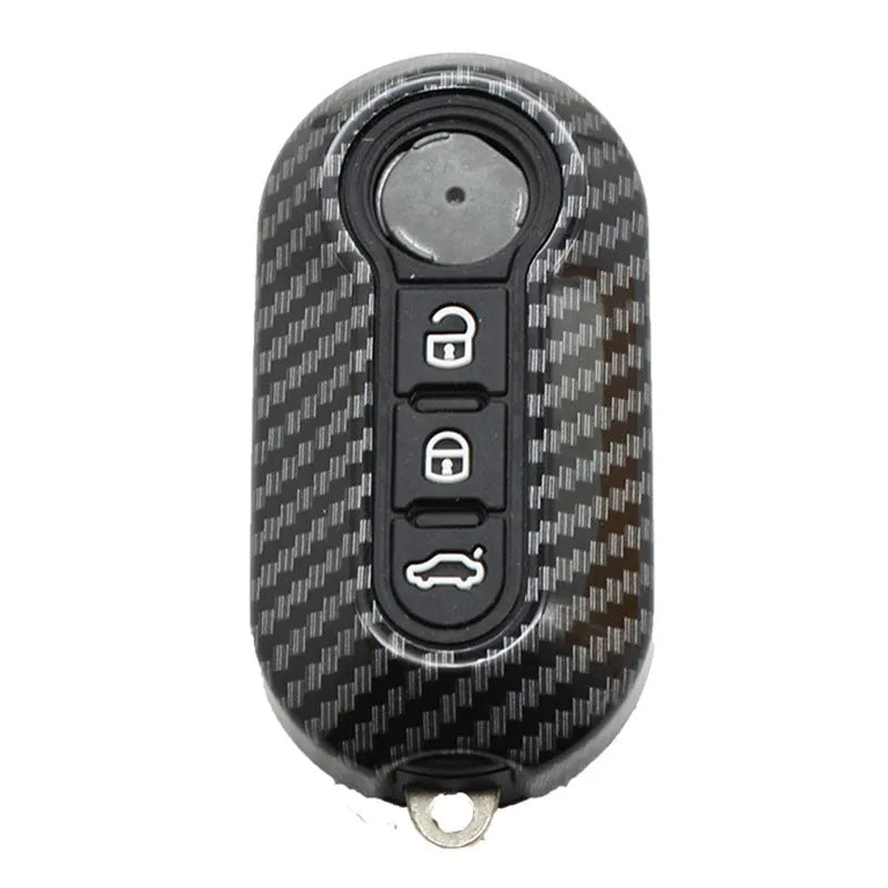 Fiat 500 Boyue Ottimo Viaggio carbon fibre pattern key shell in black, red and dark blue colours