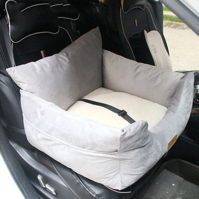 Teddy car mat pet safety seat cushion in coffee colour with raised nest edges on car seat