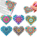 Set of six handmade PU leather bookmarks with crystal details and floral painting.