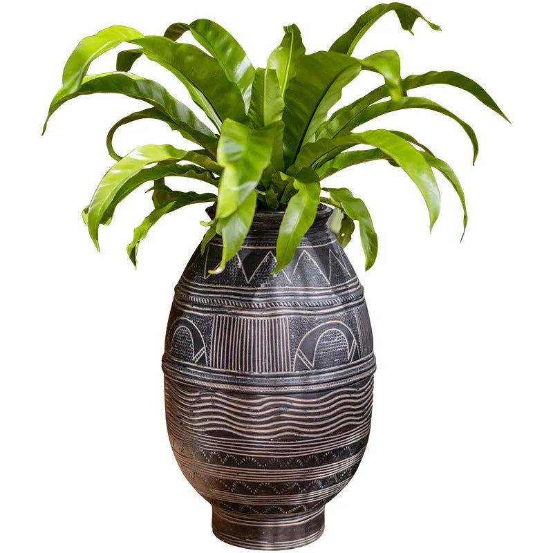 African Art Ancient Pot cement decorative flower pot medium size ethnic style