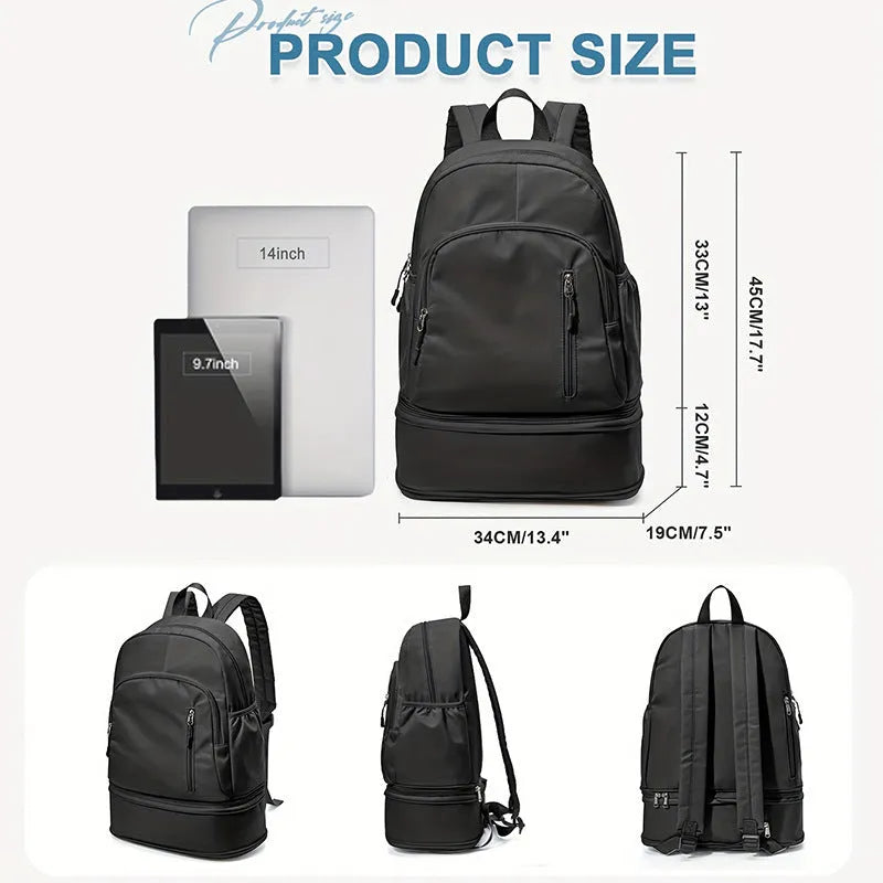 Women's casual waterproof backpack in solid colour with contrast stitching and adjustable shoulder straps