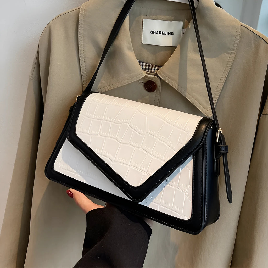 Stone pattern textured square shoulder bag in neutral colour with urban simplicity design