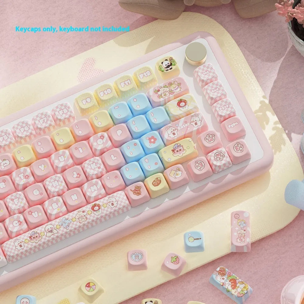 Clip Doll mechanical keyboard keycaps set with colourful sublimation printed designs in boxed presentation