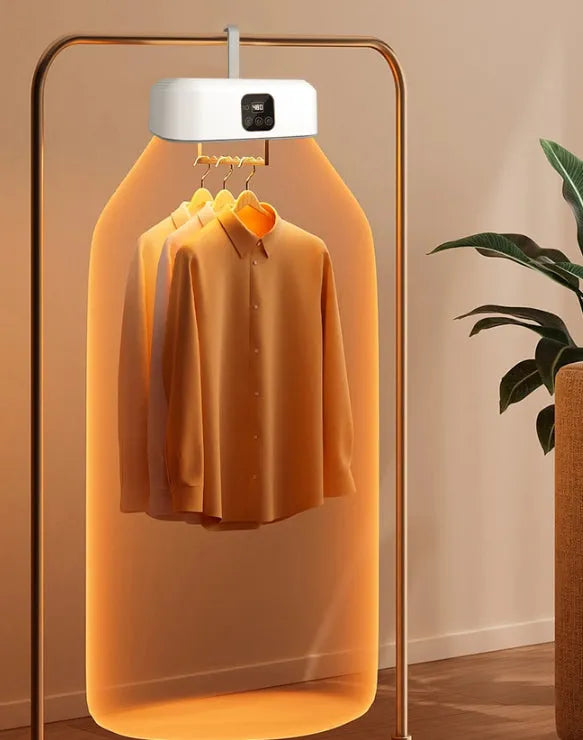 Multi-function portable foldable clothes dryer in beige with foldable design for travel and home use