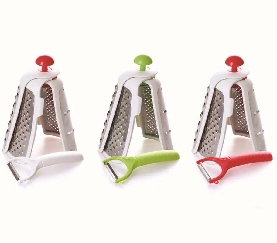 Collapsible stainless steel grater in red with foldable design, 24.5 x 11 x 8 cm