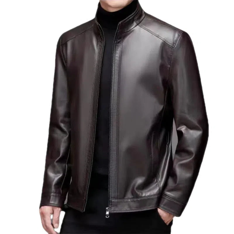 Men's genuine horse leather jacket, 100cm lengthened, stand or turn-down collar, black or brown, fleece-lined option