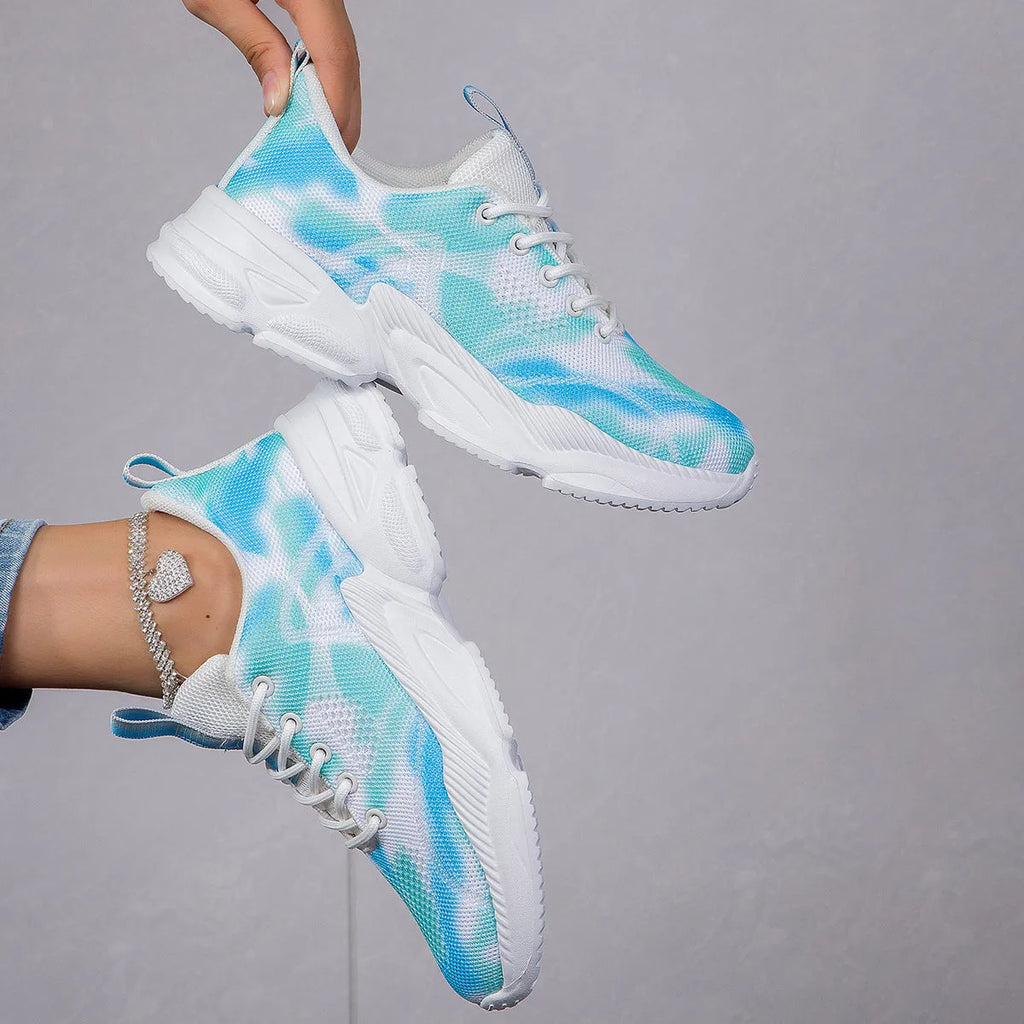 Casual flower sneakers for women white blue rose red purple Flyknit low top low heel lace-up running shoes