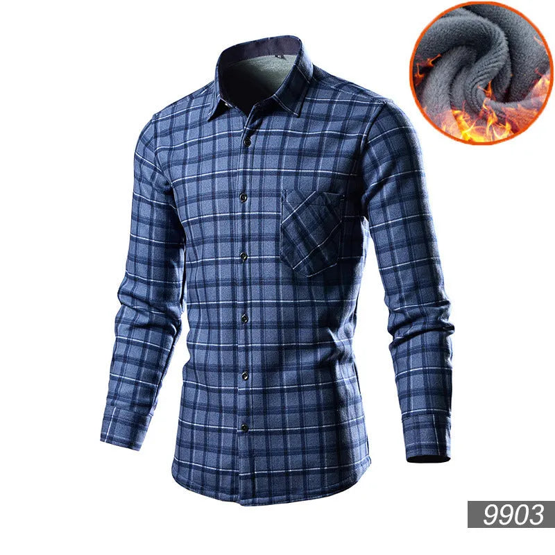 Men's loose-fit fleece-lined cotton blend cardigan shirt in a solid colour.