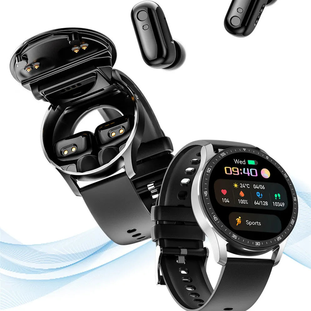 X7 TWS Headset Smart Watch in black with large touchscreen display and integrated earpiece
