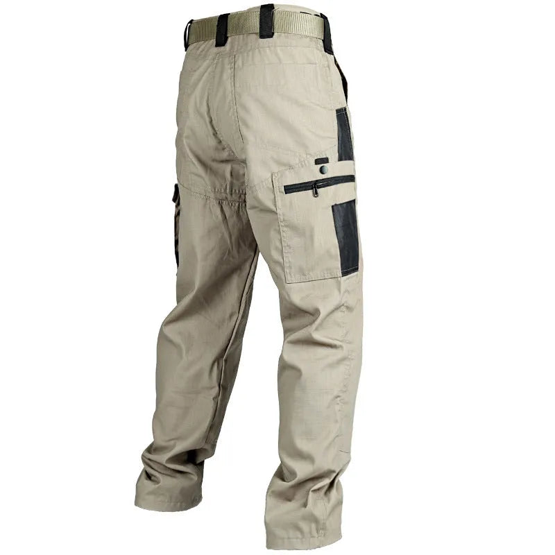 Multi-pocket water repellent outdoor pants in polyester cotton blend, available in five colours, sizes S to XXXL