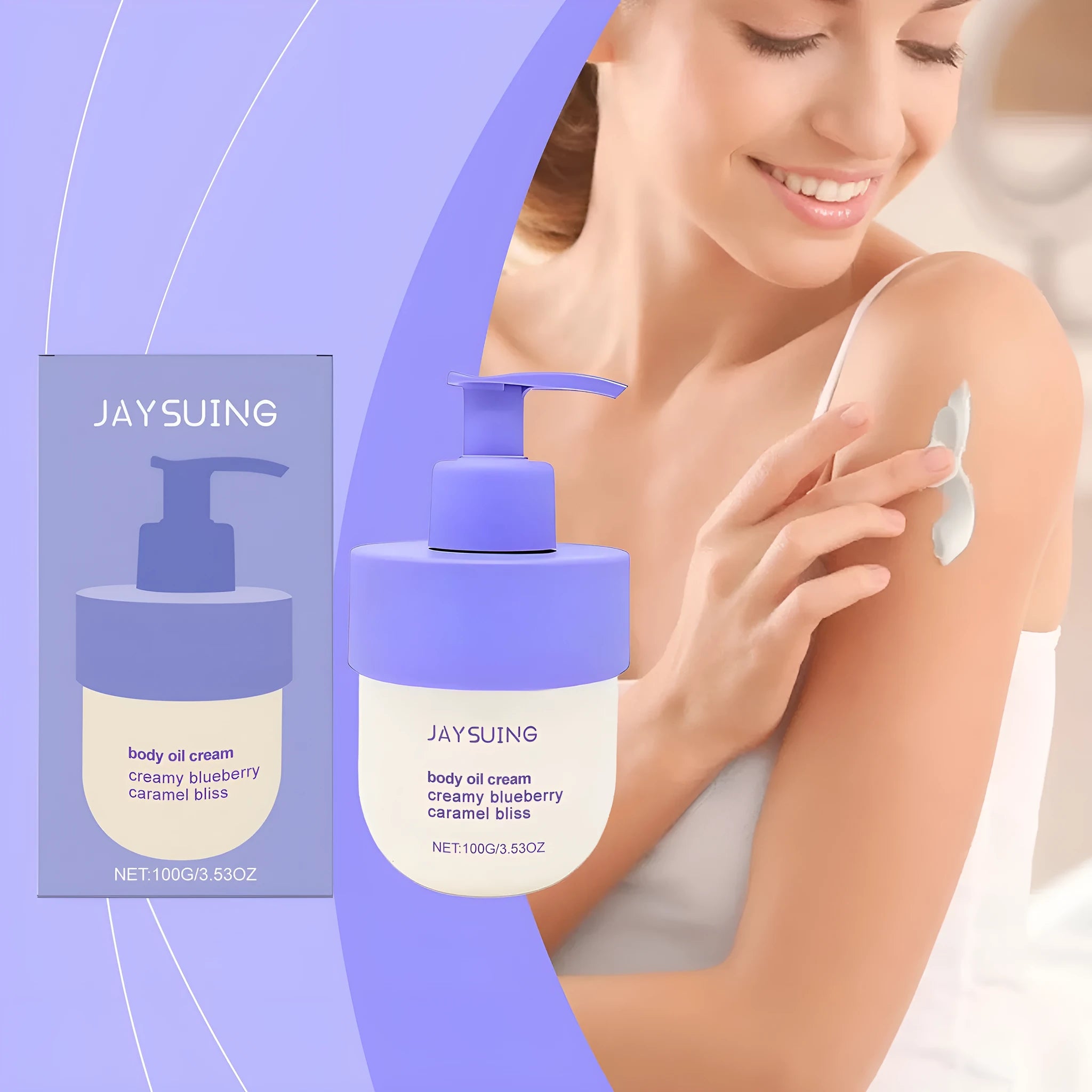 114g jar of blueberry caramel body cream with moisturising formula for all skin types