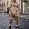 Men's casual shorts set with cartoon pattern in white, featuring short-sleeved shirt and matching shorts
