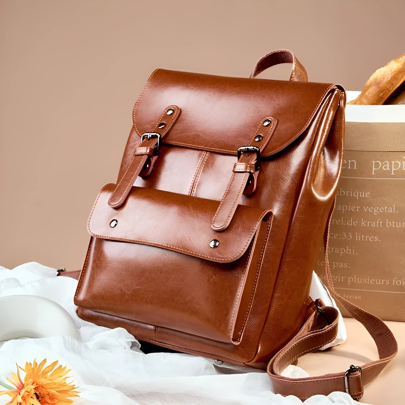 Genuine cowhide leather women's computer backpack in black, brown, or coffee colour.