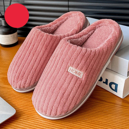 Cozy cotton slippers with plush upper, non-slip sole, and warm insole for comfortable indoor wear