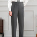 Men's Neapolitan striped trousers, mid-high waist, straight-leg, dark blue or dark grey, polyester, sizes 29-36