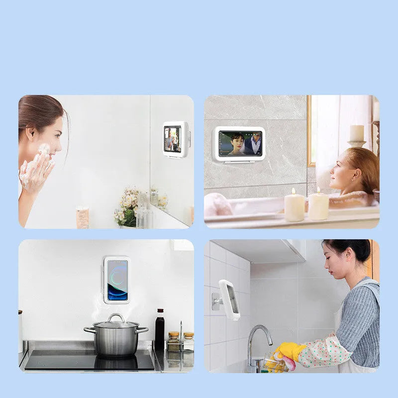 Waterproof phone holder for shower with touch screen and anti-fog window in black, pink, or white