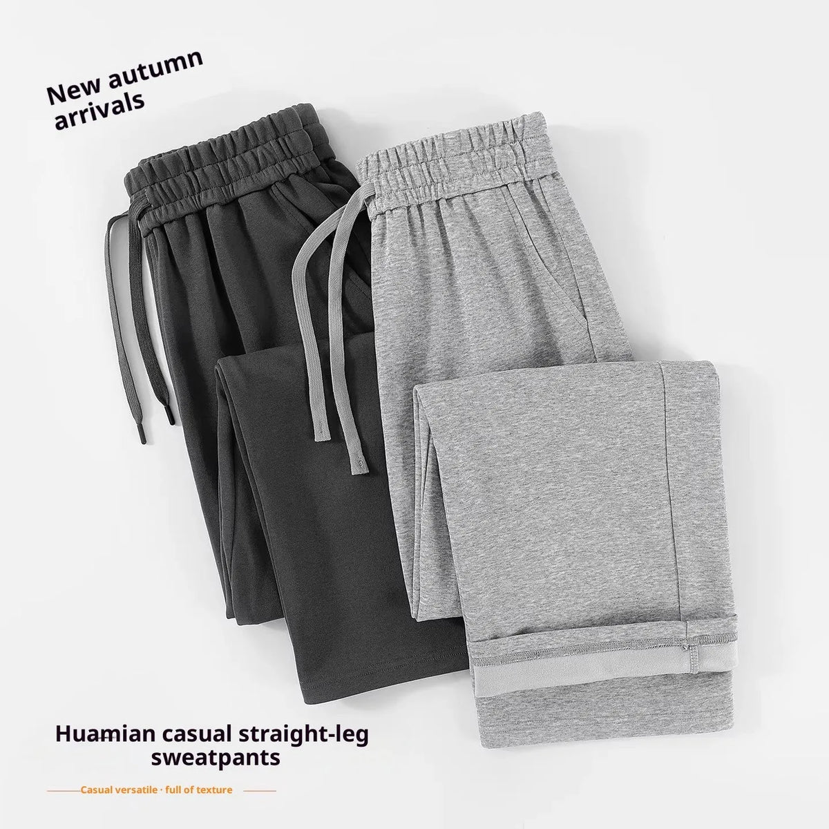 High-waisted straight-leg cotton trousers in loose fit, shown in available colours, sizes M to 3XL