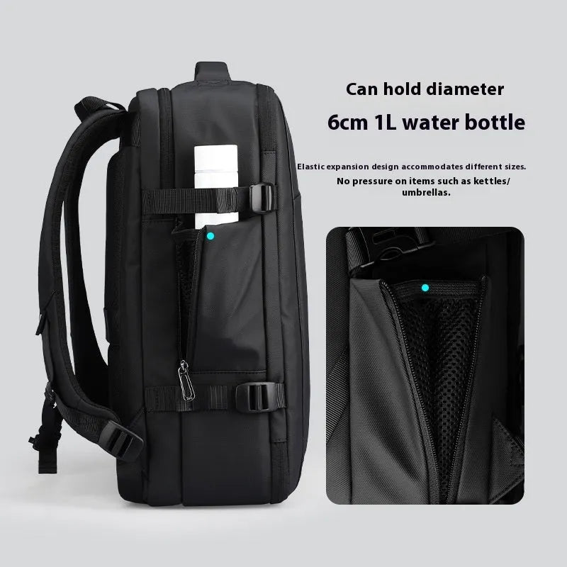 Elegant black vacuum compression backpack with Oxford cloth, USB port, and aircleaner straps for travel