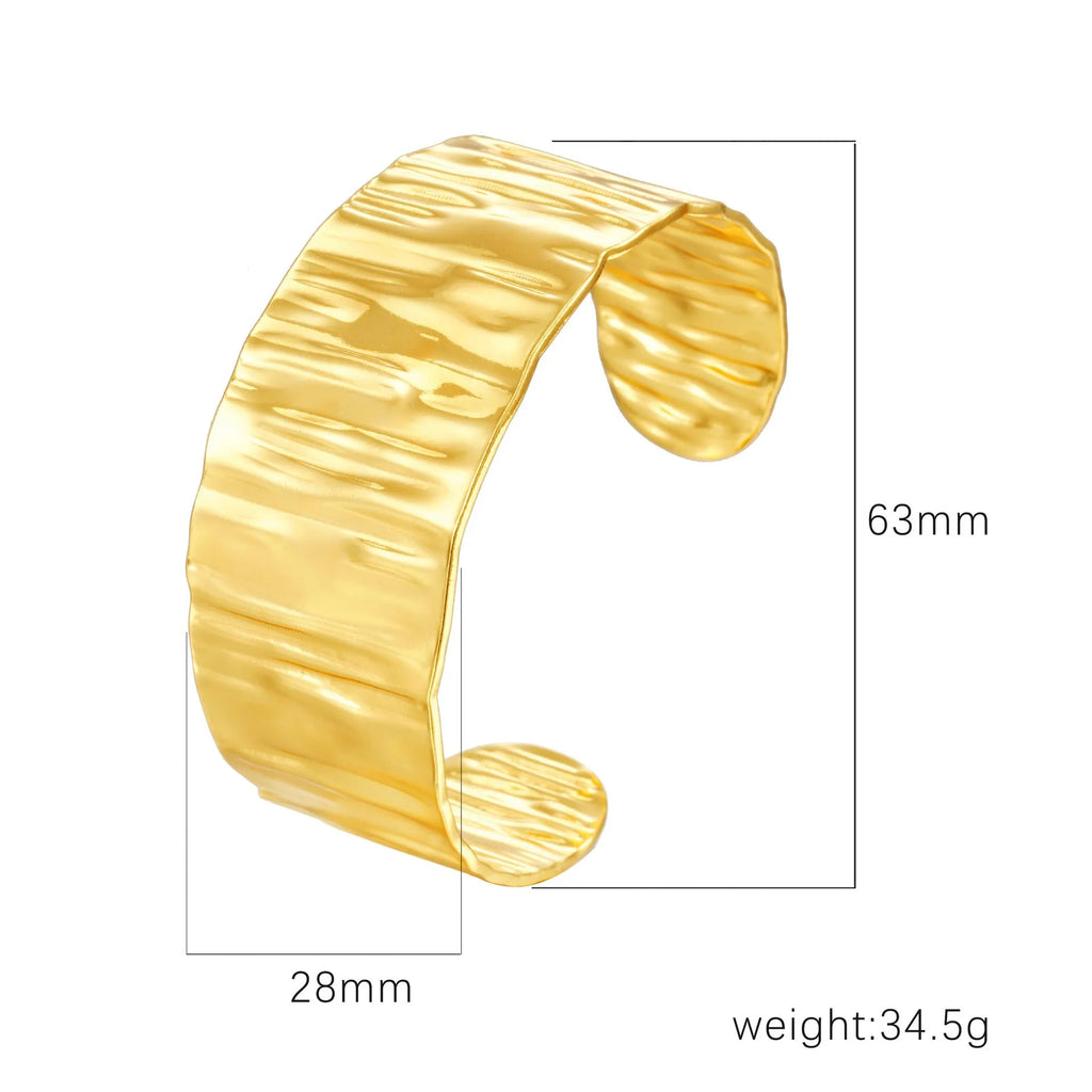 Gold open-ended stainless steel bracelet for women, geometric 13g cuff by Twilight Mountain
