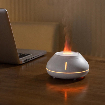 Soothing aroma diffuser with realistic flame effect, customizable essential oils, and automatic shut-off for a relaxing ambiance.