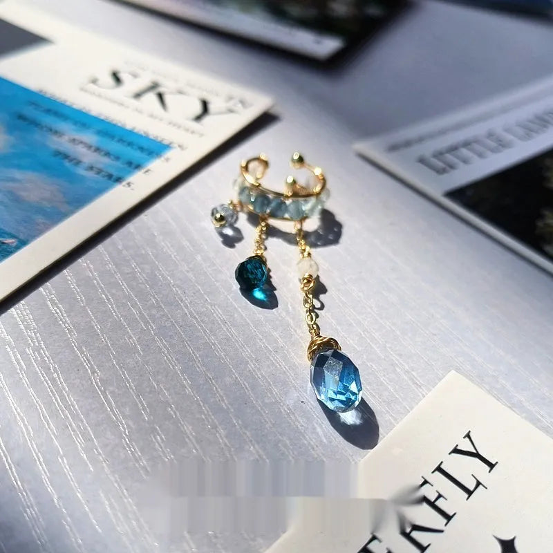 Ocean blue treasure ear clip in love heart shape with silver or gold plated alloy finish