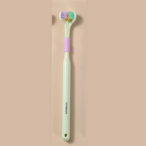 3-in-1 Soft Bristle Toothbrush with Tri-Sided Brush Head and Temperature-Responsive Bristles