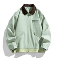 Men's loose-fit Korean retro workwear jacket with contrast lapels in olive green
