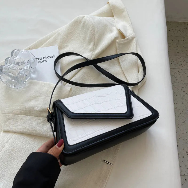 Stone pattern textured square shoulder bag in neutral colour with urban simplicity design