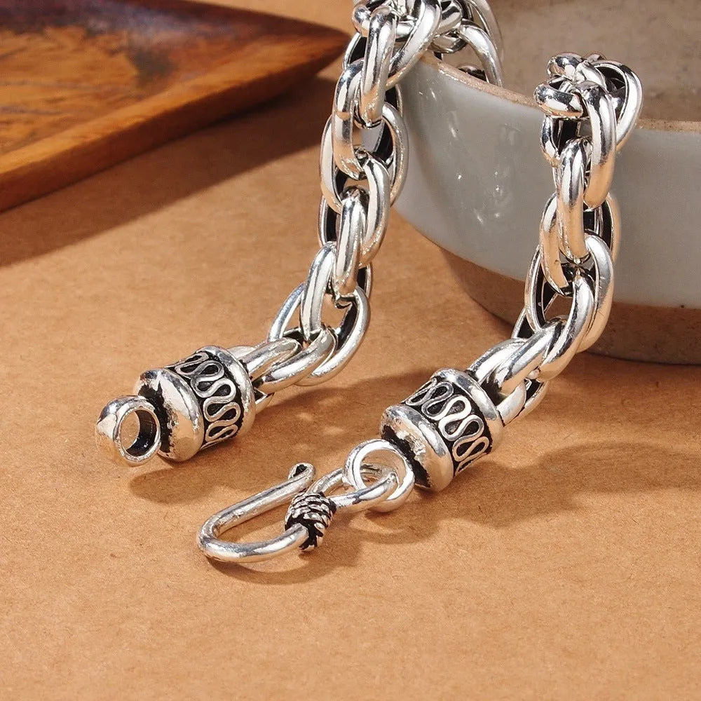Handmade 925 silver buckle bracelet for men and women, 6mm or 8mm thick, 17-22cm length, silver colour