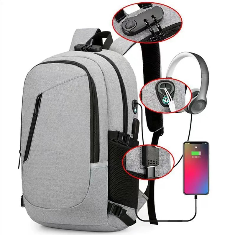 Oxford cloth computer backpack in grey, black, blue, or red with 20-35L capacity