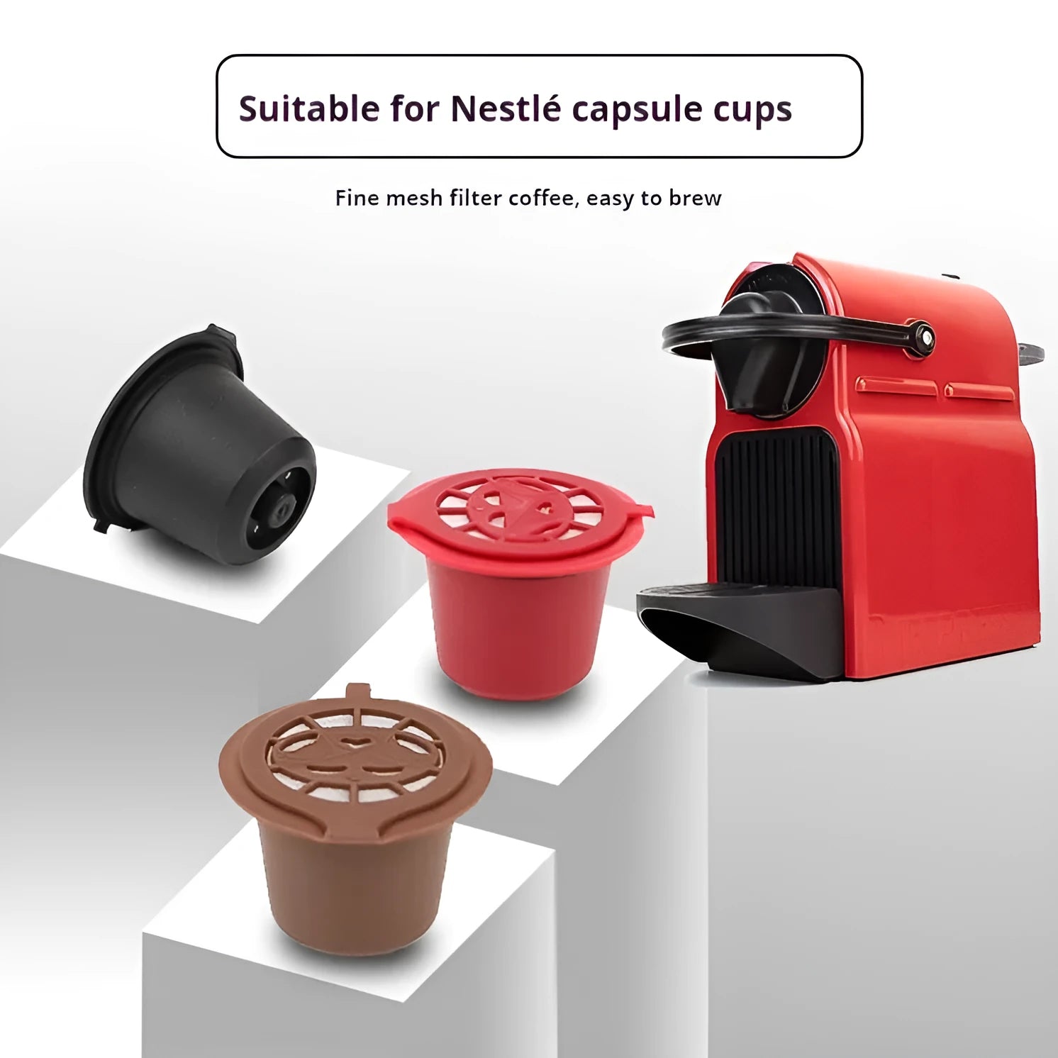 Recyclable plastic coffee filter cup in solid colour black for coffee shell capsules