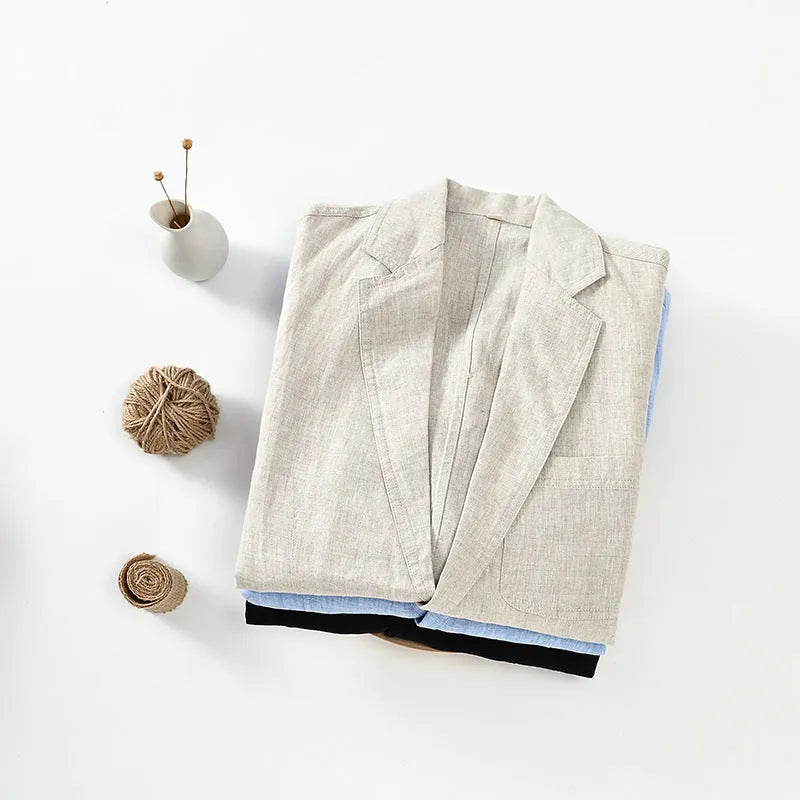 Men's lightweight linen coat in solid colour with size stick pocket