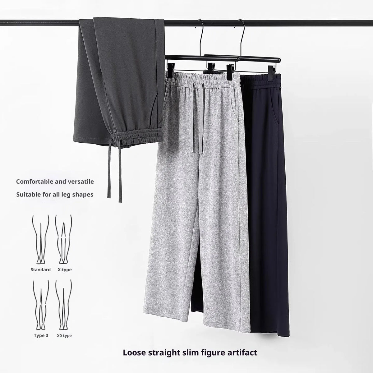 High-waisted straight-leg cotton trousers in loose fit, shown in available colours, sizes M to 3XL