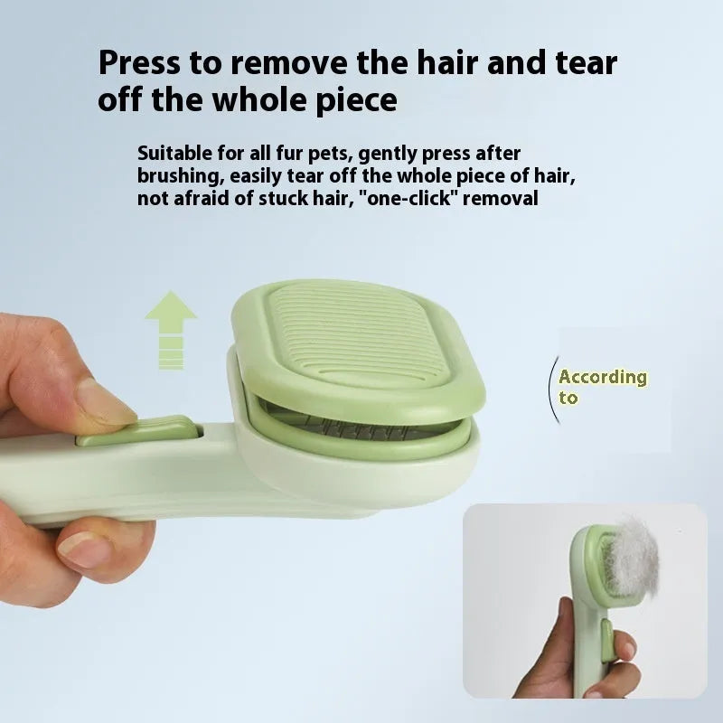 Large light grey pet hair removal comb with floating teeth and a one-click shaver head for cats and dogs.