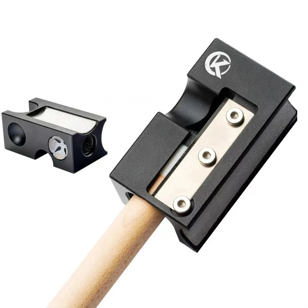 Black metal billiard cue leather head repair device for tip maintenance