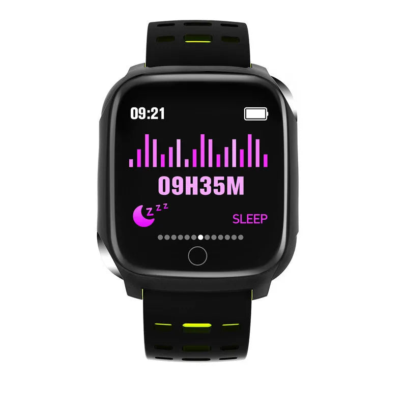 F16 smart watch on wrist showing black colour option with IPS screen displaying heart rate data.