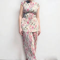 Long sleeve printed chiffon dress two-piece set with high waist skirt in picture colour