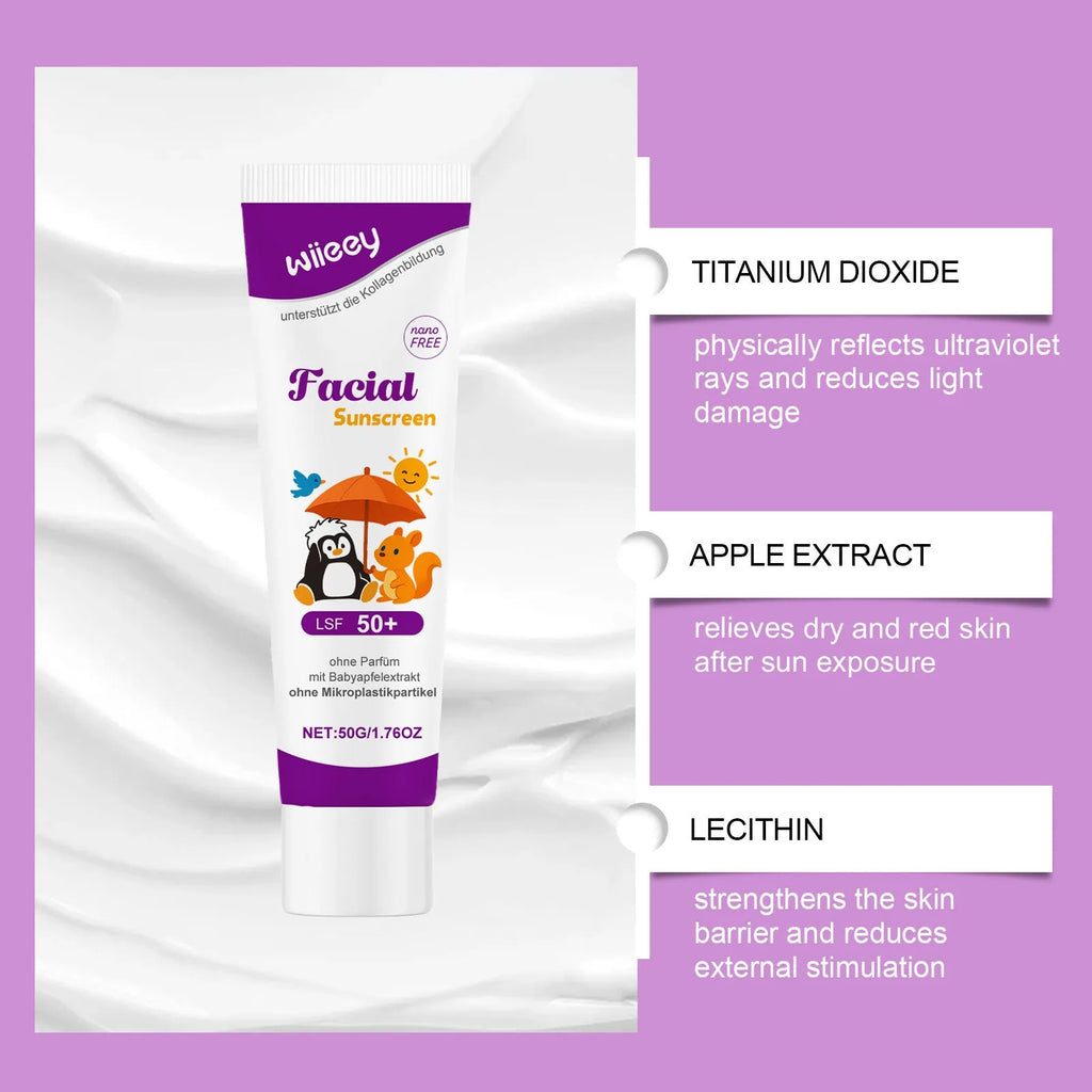50g summer sunscreen cream tube with titanium dioxide mineral protection