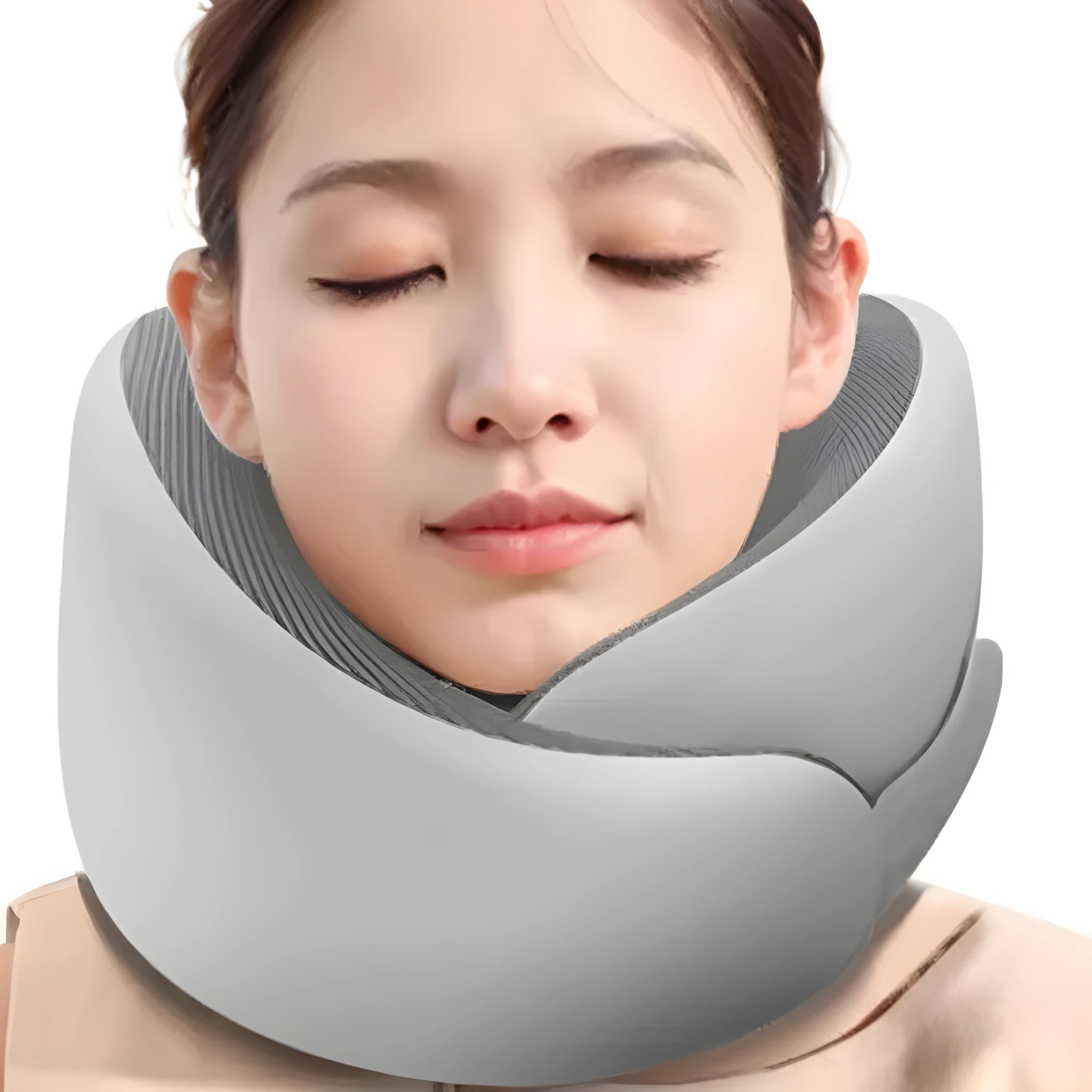 U-shaped memory foam neck pillow with magnetic closure in light grey colour