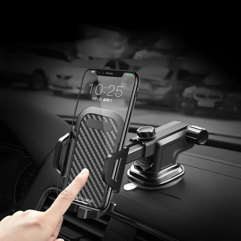 Black car phone holder for dashboard mounting of mobile devices 4.0-7.0 inches wide