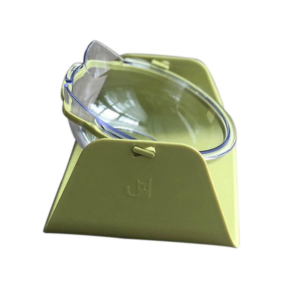 Adjustable plastic cat bowl with 15 degree tilt in Blue colour on a flat surface