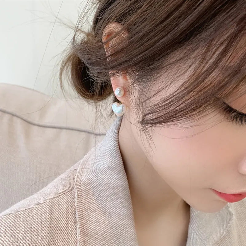 Korean style heart shape stud earrings with electroplated alloy and artificial gem accents