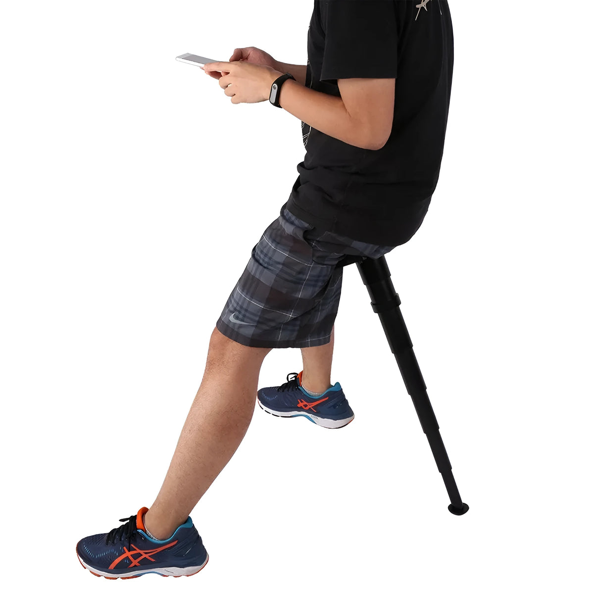 Black lightweight folding stool for camping and fishing, 170 x 70 x 70mm, approx 700g