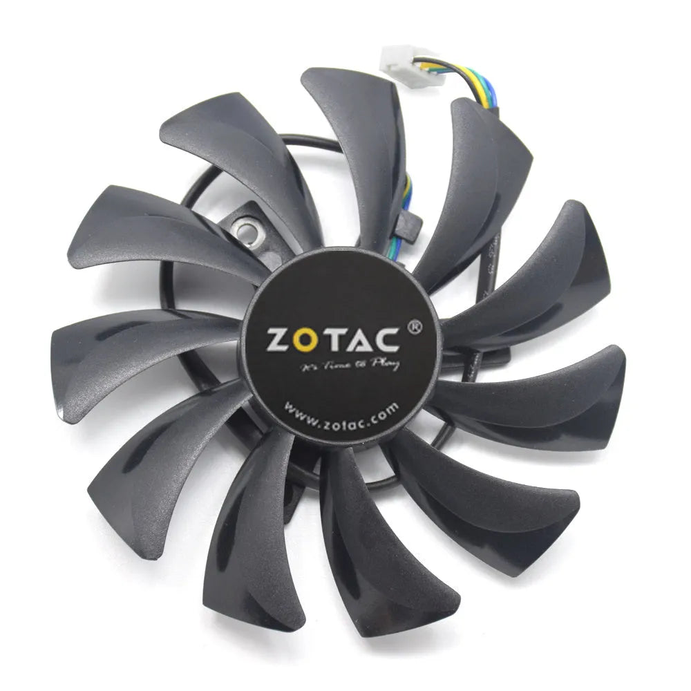 Black 85mm PC cooling fan with 4-pin power connector for graphics card and case ventilation