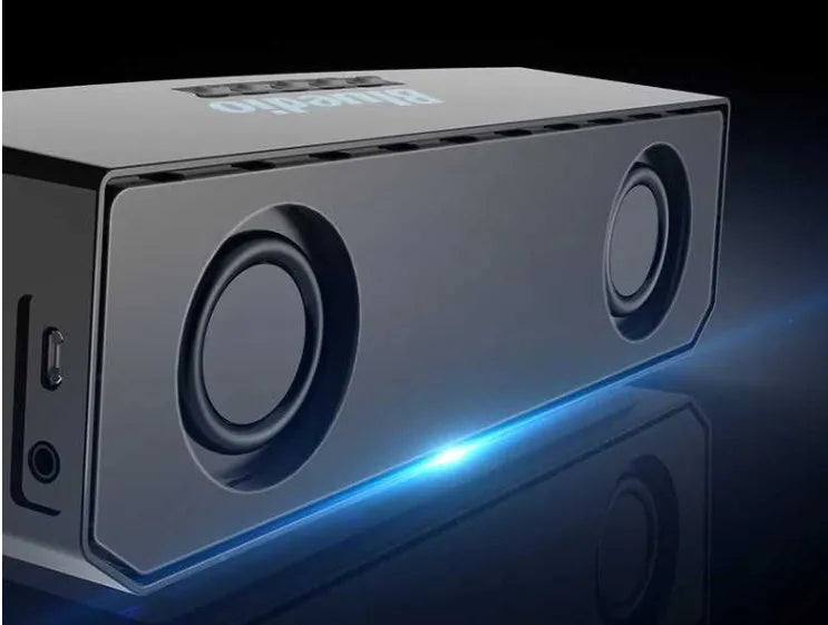 Black Bs-6 cloud smart speaker showing compact design with micro-USB port