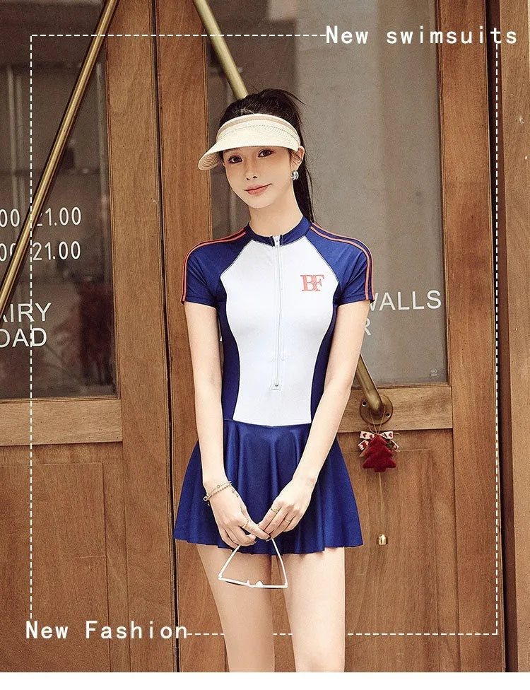 Conservative style one-piece swimsuit for women's sports and fitness activities