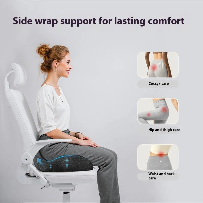 Light grey memory foam office chair cushion on a desk chair